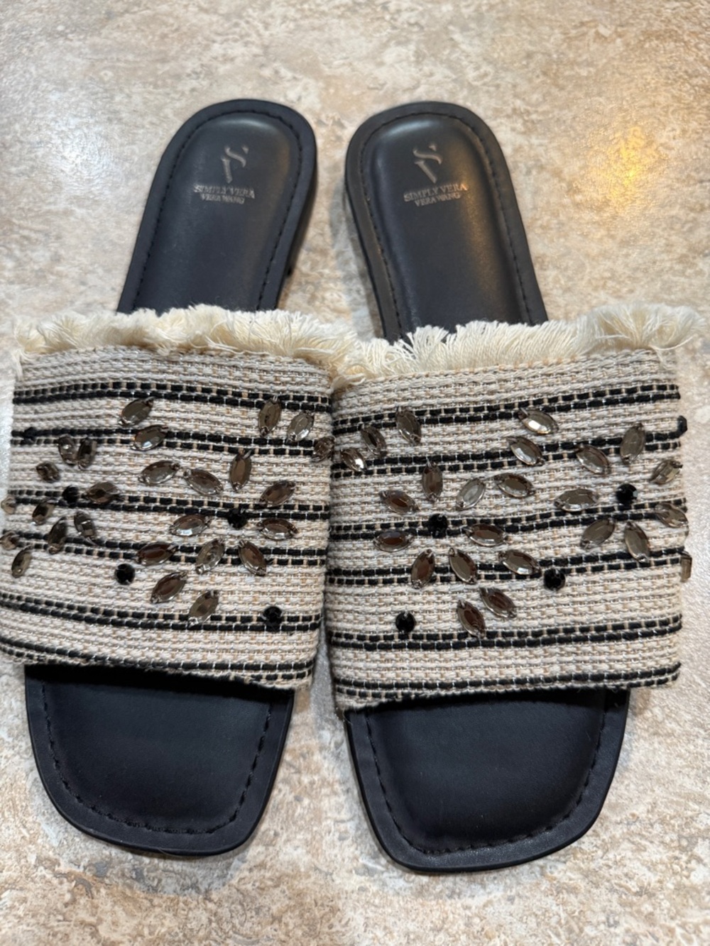 Simply Vera Vera Wang Black and Cream Embellished Slide Mules